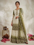 Vihan Dual Tone Georgette Embroidered Kurti Plazzo Set with Cutwork Dupatta