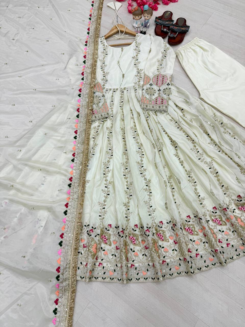 Aarunya Sheesha Silk Embroidered Gown Set with Swarovski Work & Dupatta
