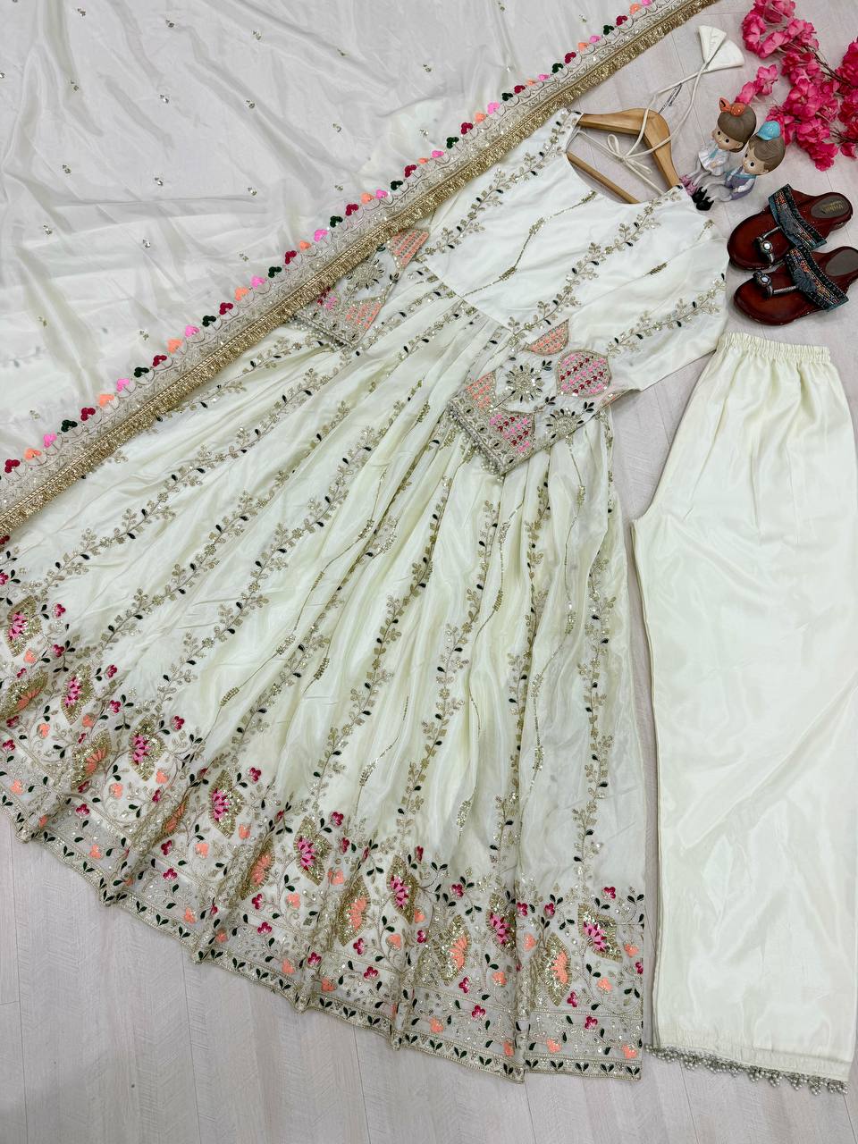 Aarunya Sheesha Silk Embroidered Gown Set with Swarovski Work & Dupatta