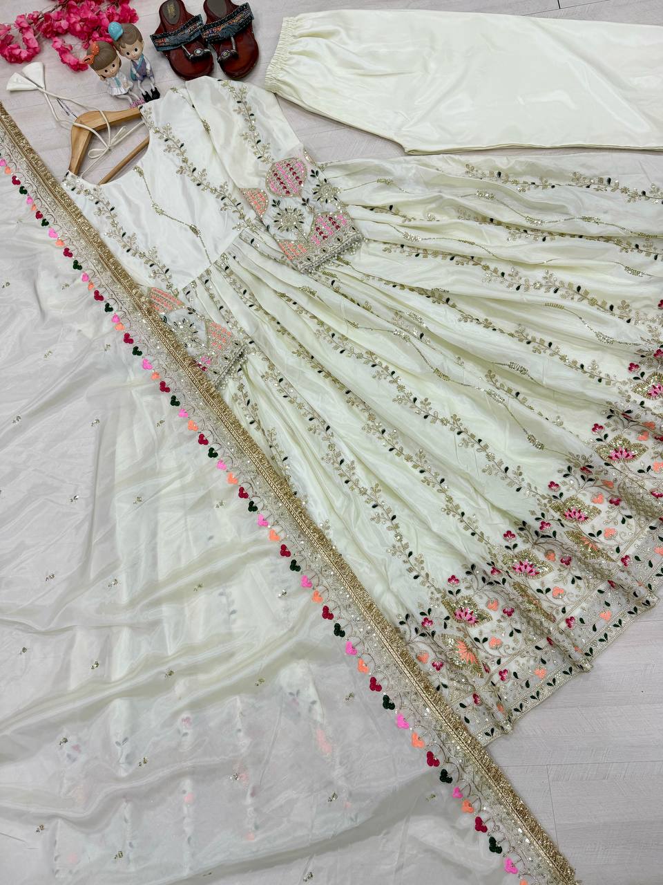 Aarunya Sheesha Silk Embroidered Gown Set with Swarovski Work & Dupatta