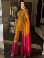 Designer Dual Tone Roman Glass Embroidered Kurta Palazzo set
