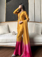 Designer Orange and Pink Embroidered Kurta Palazzo set