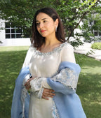 Ishnaya Designer Roman Glass Embroidered Cutwork Kurti Plazzo Set with Organza Dupatta