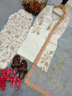 Navyara Premium Satin Sequins Embroidered Kurti Farshi Palazzo Set with Organza Dupatta