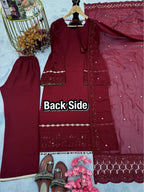 Tarunika Georgette Diamond Handwork & Embroidered Kurti Palazzo Set with Dupatta