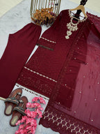 Tarunika Georgette Diamond Handwork & Embroidered Kurti Palazzo Set with Dupatta