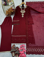 Tarunika Georgette Diamond Handwork & Embroidered Kurti Palazzo Set with Dupatta