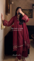 Tarunika Georgette Diamond Handwork & Embroidered Kurti Palazzo Set with Dupatta