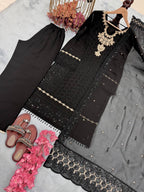 Tarunika Georgette Diamond Handwork & Embroidered Kurti Palazzo Set with Dupatta