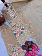 Stunning Chinon Silk Diamond Handwork Embroidered & Cutwork Suit set