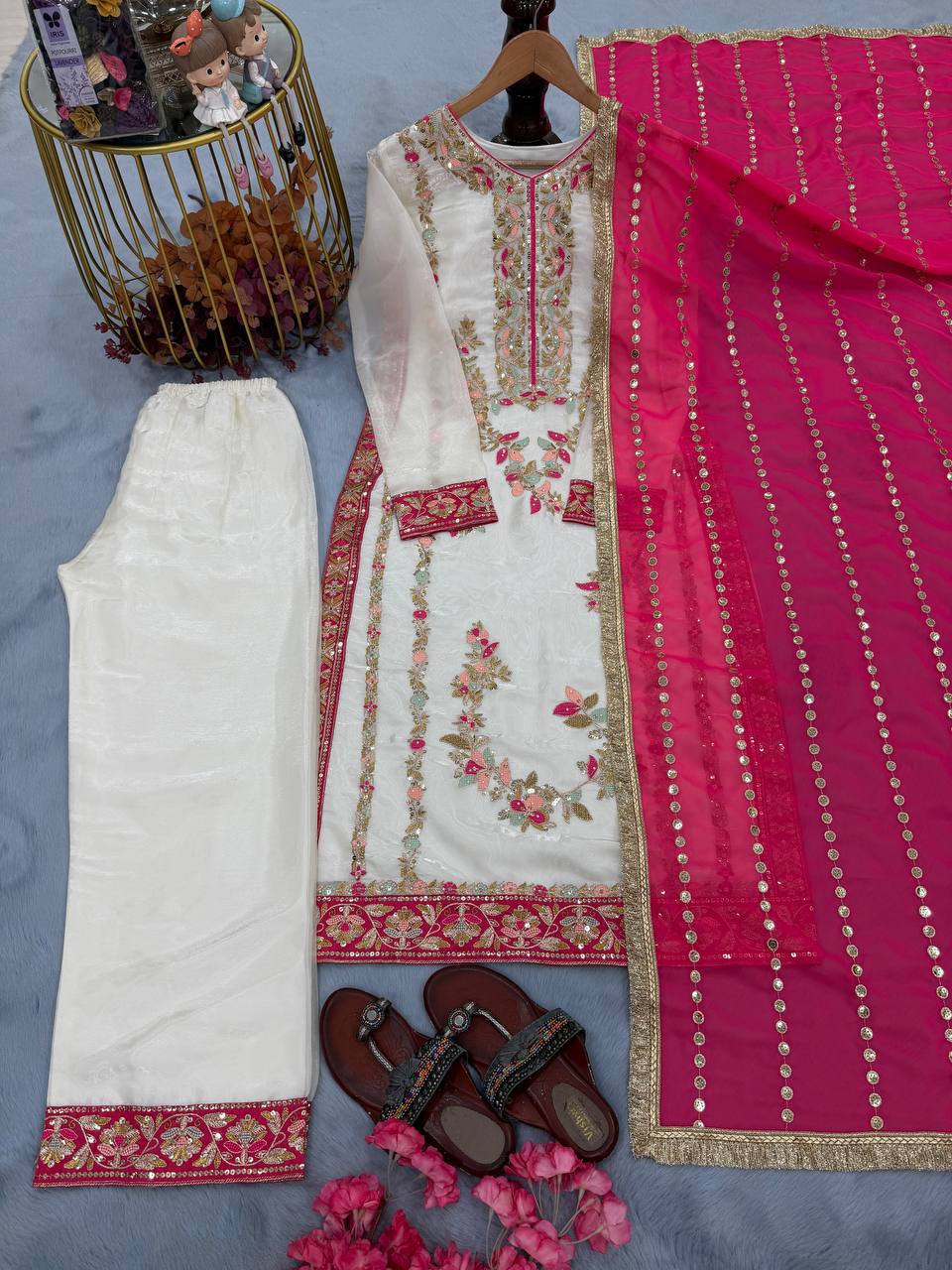 Vyomika Jimmy Choo Embroidered & Moti Work Kurti Plazzo Set with Dupatta