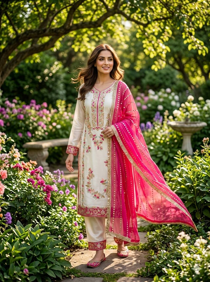 Vyomika Jimmy Choo Embroidered & Moti Work Kurti Plazzo Set with Dupatta