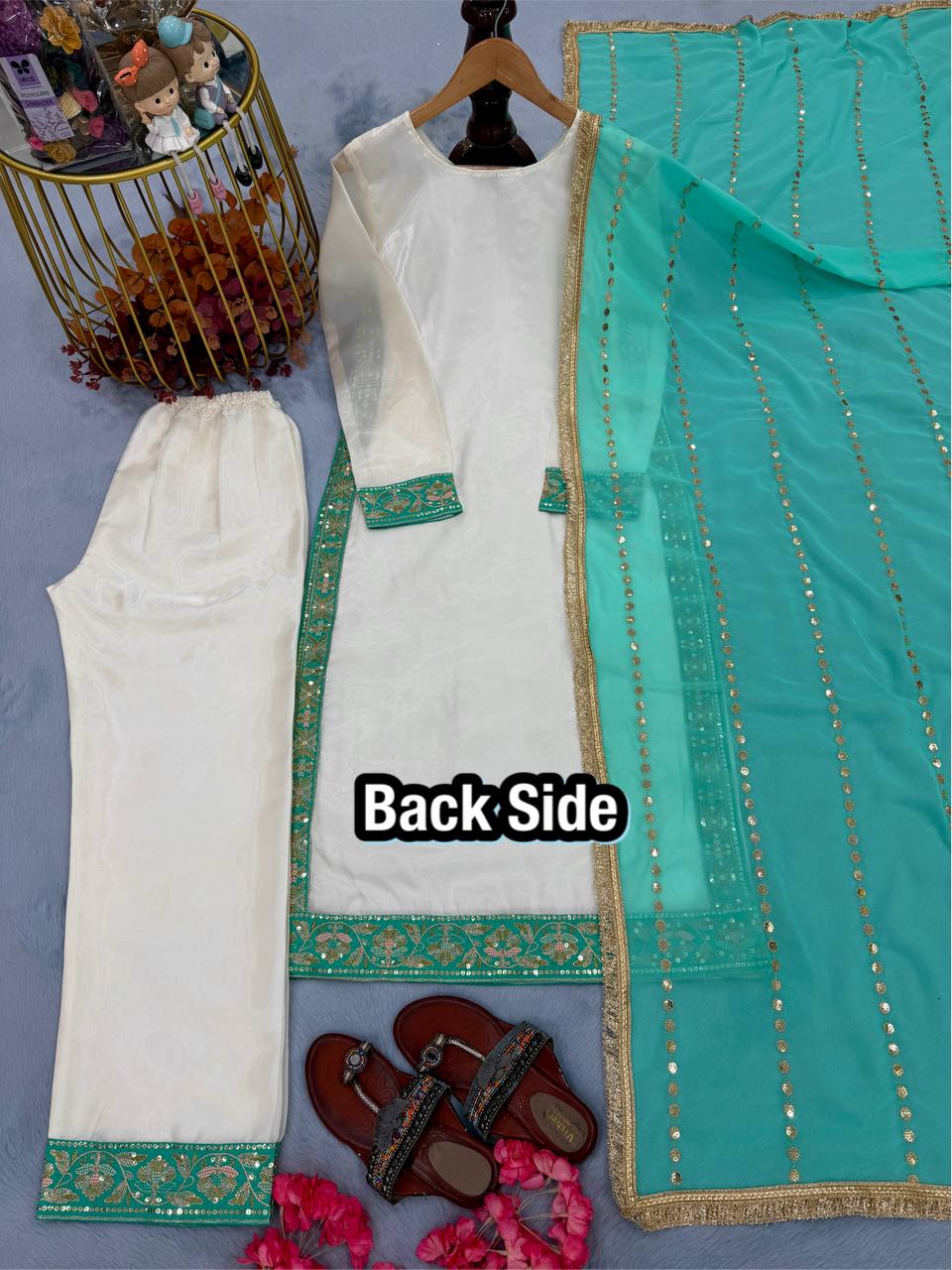 Vyomika Jimmy Choo Embroidered & Moti Work Kurti Plazzo Set with Dupatta