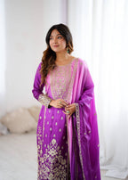 Anvika Chinon Silk Heavy Embroidery Kurti Palazzo Set with Dupatta