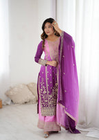 Anvika Chinon Silk Heavy Embroidery Kurti Palazzo Set with Dupatta