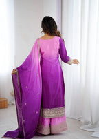 Anvika Chinon Silk Heavy Embroidery Kurti Palazzo Set with Dupatta