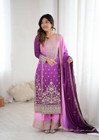 Anvika Chinon Silk Heavy Embroidery Kurti Palazzo Set with Dupatta