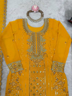 Iraaya Georgette Thread & Sequins Embroidered Kurti Plazzo Set with Dupatta