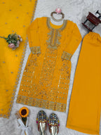 Iraaya Georgette Thread & Sequins Embroidered Kurti Plazzo Set with Dupatta