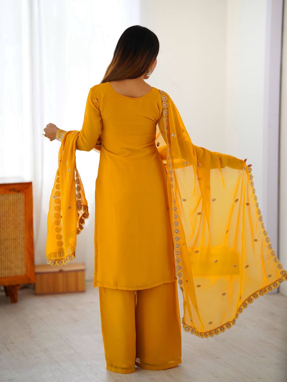 Iraaya Georgette Thread & Sequins Embroidered Kurti Plazzo Set with Dupatta