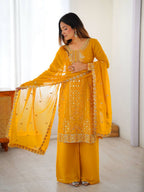 Iraaya Georgette Thread & Sequins Embroidered Kurti Plazzo Set with Dupatta