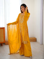 Iraaya Georgette Thread & Sequins Embroidered Kurti Plazzo Set with Dupatta
