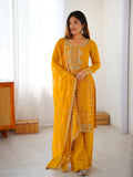 Iraaya Georgette Thread & Sequins Embroidered Kurti Plazzo Set with Dupatta