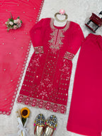 Iraaya Georgette Thread & Sequins Embroidered Kurti Plazzo Set with Dupatta