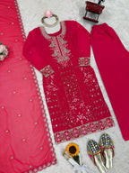 Iraaya Georgette Thread & Sequins Embroidered Kurti Plazzo Set with Dupatta
