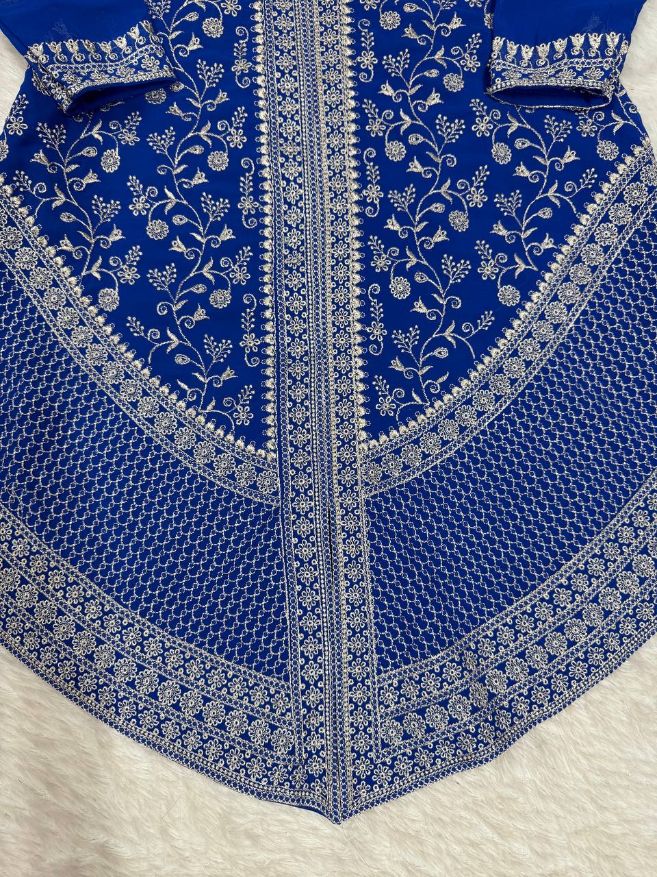 Vedanshi Premium Georgette Sequins & Thread Embroidered Kurti Plazzo Set