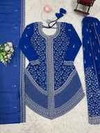 Vedanshi Premium Georgette Sequins & Thread Embroidered Kurti Plazzo Set