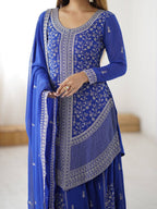 Vedanshi Premium Georgette Sequins & Thread Embroidered Kurti Plazzo Set