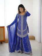 Vedanshi Premium Georgette Sequins & Thread Embroidered Kurti Plazzo Set