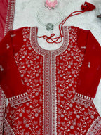 Vedanshi Premium Georgette Sequins & Thread Embroidered Kurti Plazzo Set