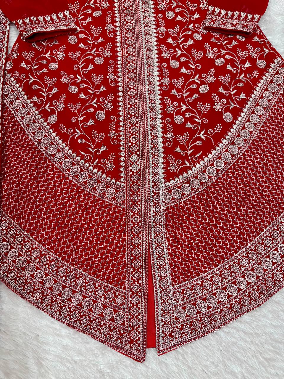 Vedanshi Premium Georgette Sequins & Thread Embroidered Kurti Plazzo Set