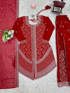 Vedanshi Premium Georgette Sequins & Thread Embroidered Kurti Plazzo Set