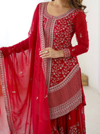 Vedanshi Premium Georgette Sequins & Thread Embroidered Kurti Plazzo Set