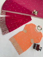 Adhira Georgette Sequins Embroidered Kurti Plazzo Set with Dupatta