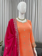 Adhira Georgette Sequins Embroidered Kurti Plazzo Set with Dupatta