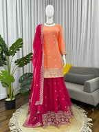 Adhira Georgette Sequins Embroidered Kurti Plazzo Set with Dupatta