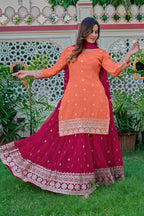 Adhira Georgette Sequins Embroidered Kurti Plazzo Set with Dupatta
