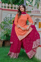Adhira Georgette Sequins Embroidered Kurti Plazzo Set with Dupatta