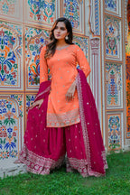 Adhira Georgette Sequins Embroidered Kurti Plazzo Set with Dupatta