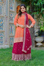 Adhira Georgette Sequins Embroidered Kurti Plazzo Set with Dupatta