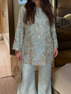 Samaira Chinon Silk Embroidered Kurti Palazzo Set