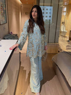 Samaira Chinon Silk Embroidered Kurti Palazzo Set