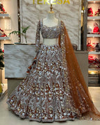 Vaamika Butterfly Net Mirror Work Lehenga Stitched Blouse & Dupatta