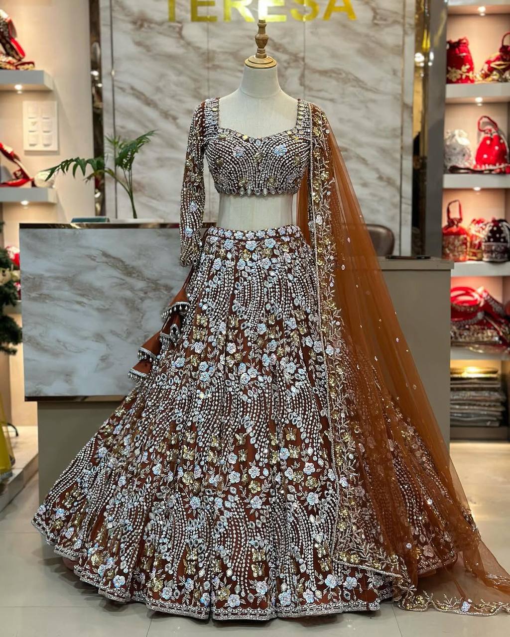 Vaamika Butterfly Net Mirror Work Lehenga Stitched Blouse & Dupatta