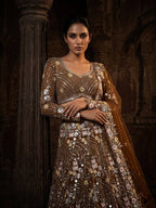 Vaamika Butterfly Net Mirror Work Lehenga Stitched Blouse & Dupatta