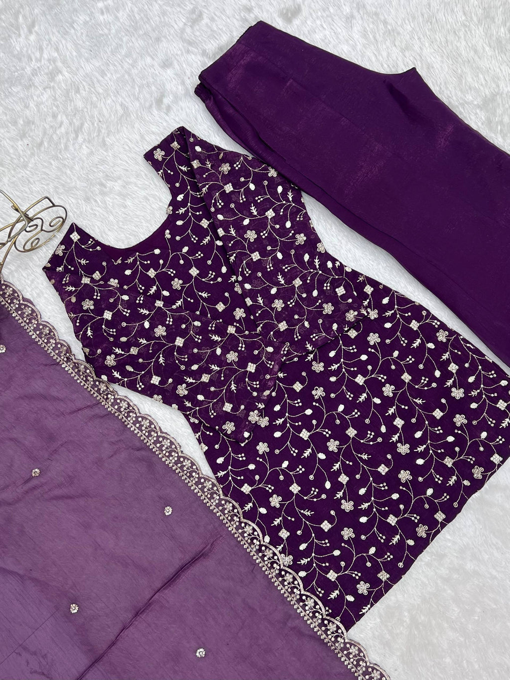 Sharvik Crunchy Silk Embroidered Kurta with Bell Bottom & Dupatta